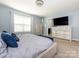 Cozy bedroom with large windows, light blue walls, and coordinating furnishings at 9123 Magnolia Lily Ave, Charlotte, NC 28227
