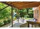 Patio area with outdoor seating, an Ole Miss flag, lounge chairs, and a lush green backyard at 1399 Verdict Ridge Dr, Denver, NC 28037