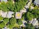 Overhead aerial shot of the house surrounded by lush trees in a residential neighborhood at 320 Magnolia St, Davidson, NC 28036