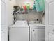 Functional laundry area featuring a washer and dryer, plus shelving for storage and supplies at 431 Forest Dr, Maiden, NC 28650