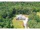 Aerial view of the home nestled in a lush, green forest setting at 440 Bridlewood Dr, Gold Hill, NC 28071