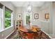 Dining room features a round table, unique light fixture, and views of the outdoors from the bright window at 8214 Aspen Ct, Mint Hill, NC 28227