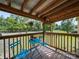 Enjoy outdoor living on this covered porch with a small table set and views of a lush yard and street at 130 Benton Rd, Kings Mountain, NC 28086