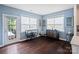 Cozy dining area with hardwood floors, a wine rack, and views to the outside at 17733 Burnt Hickory Dr, Charlotte, NC 28278