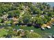 Stunning aerial view of lakeside homes, private docks, and lush greenery at 21212 Rio Oro Dr, Cornelius, NC 28031