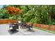 Cozy backyard patio with a fire pit, seating, and lush green landscaping at 3109 Buckleigh Dr, Charlotte, NC 28215