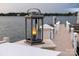 Picturesque view of a waterfront dock with a lantern, enhancing the serene ambiance of the lake at 3394 Governors Island Dr, Denver, NC 28037