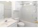 Clean, white bathroom with shower and tub combination, updated fixtures at 3624 Ramsey Rd, Sharon, SC 29742