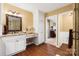 Bathroom featuring granite counters, vanity area and tiled shower at 4485 River Oaks Rd, Lake Wylie, SC 29710