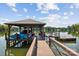 Lakeside dock featuring a covered area, boat slip, and ladder for easy water access at 4485 River Oaks Rd, Lake Wylie, SC 29710