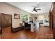 Craft room with natural light, hardwood floors, and ample storage at 4485 River Oaks Rd, Lake Wylie, SC 29710