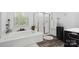 Bathroom with soaking tub, glass door shower, and dark wood flooring at 9954 Mitchell Glen Dr, Charlotte, NC 28277