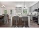 Modern kitchen with an island, bar stool seating, gray cabinets and stainless steel appliances at 9954 Mitchell Glen Dr, Charlotte, NC 28277