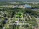 Drone shot displays the property lines among lush trees and surrounding neighborhood at 2008 Kimway Dr, Matthews, NC 28105