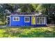 Charming home showcasing its vibrant blue exterior, bright yellow front door, and well-maintained lawn at 218 Hartman St, Gastonia, NC 28052