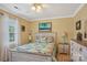 A light and airy bedroom features tropical-themed bedding, natural light, and carpet at 2256 Drawbridge Ct, Rock Hill, SC 29732