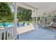 Covered patio featuring blue concrete, white posts, and outdoor seating by the pool at 2256 Drawbridge Ct, Rock Hill, SC 29732