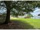 Green backyard featuring a mature tree shading a large lawn with a deck on the house at 2511 Old Pond Dr, Lincolnton, NC 28092