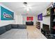 Spacious rec room with decor and flags at 307 Dogwood Dr, Mount Holly, NC 28120