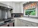 Well-lit kitchen features stainless steel appliances, white cabinets, and grey backsplash at 310 25Th Nw Ave, Hickory, NC 28601