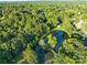 Scenic aerial view of a pond with a charming bridge, surrounded by a dense green forest at 322 Oakview Dr, Salisbury, NC 28146