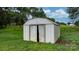 Exterior view of a simple storage shed set on a grassy lawn, providing practical storage at 5083 Fleetwood Dr, Hickory, NC 28602