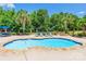 Inviting in-ground pool surrounded by lounge chairs, mature landscaping, and a charming brick fence at 572 W Shiloh Unity Rd, Lancaster, SC 29720