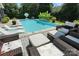 Gorgeous pool area with lounge seating and lush landscaping, creating a private retreat at 606 Vega Nw St, Concord, NC 28027