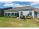 A well-manicured lawn and partially covered patio create a relaxing backyard space with room for gardening and grilling at 8516 Profit Ln, Charlotte, NC 28215