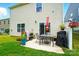 Backyard includes patio with furniture, a grill, flower pots and a view of the well-manicured lawn at 2282 Redstone Dr, York, SC 29745
