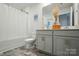 Bathroom featuring gray cabinets, tile flooring, a shower with tub, and modern decor at 2282 Redstone Dr, York, SC 29745