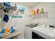 Convenient laundry room equipped with modern washer, dryer, storage shelves, and folding table at 2282 Redstone Dr, York, SC 29745