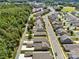Aerial view showcasing a neighborhood with well-maintained homes and lush greenery at 282 Harrison Ln, Locust, NC 28097