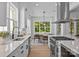 Bright, airy kitchen with white cabinets, stainless steel appliances, and a view of the dining area at 3949 Plainview Rd, Charlotte, NC 28208