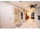 Bathroom featuring a frameless glass shower, dual sinks, vanity, and tiled floors at 841 16Th Avenue Nw Ln, Hickory, NC 28601