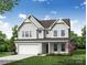 Charming new construction two-story home featuring white siding, a two-car garage, and a well-manicured front lawn at 107 Longwood Rd # 57, Mooresville, NC 28115