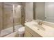 This bathroom features a tiled shower with a glass door and a single sink vanity at 1332 Kings Grove Dr # Lot 18, York, SC 29745