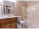 Bathroom boasts a single sink vanity and a bathtub shower combo at 1735 Robinwood Rd, Gastonia, NC 28054