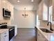 Well-equipped kitchen with stainless steel appliances, modern lighting, and access to the dining area at 2051 Highwood Rd, Rock Hill, SC 29732