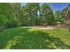 Expansive backyard features a pool, patio with outdoor seating and lush lawn, ideal for recreation at 6309 Chamar Cir, Kannapolis, NC 28081