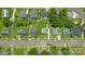 Overhead aerial view of a suburban neighborhood with green lawns and tree-lined streets in a grid layout at 1113 W 4Th Ave, Gastonia, NC 28052