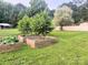 Backyard featuring several raised garden beds with vegetable plants at 169 Smith Clemmer Rd, Mount Holly, NC 28120