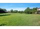 Large backyard with a mix of grass, trees, and black fencing at 2117 Copperplate Rd, Charlotte, NC 28262