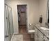 Bright bathroom with granite countertop, wood-look flooring and a glass door shower at 811 Constantine Rd, Richburg, SC 29729