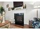 Close-up of a modern fireplace with decorative mantle and stylish furnishings at 10120 Berkeley Castle Dr, Charlotte, NC 28273