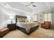 A spacious main bedroom with a high tray ceiling and dual bedside lamps at 11724 Easthampton Cir, Charlotte, NC 28277