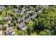 Expansive aerial view of a neighborhood with mature trees, well-kept lawns, and community pool at 137 Branchview Dr, Mooresville, NC 28115