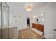 Bright bathroom with a double vanity, walk-in shower and tile flooring at 137 Branchview Dr, Mooresville, NC 28115