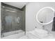 Contemporary bathroom with gray tile, glass enclosed shower, and vessel sink at 15818 Sparrowridge Ct, Charlotte, NC 28278
