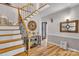 Inviting foyer featuring hardwood floors, staircase, and stylish decor for a warm welcome at 408 Camelot Dr, Salisbury, NC 28144